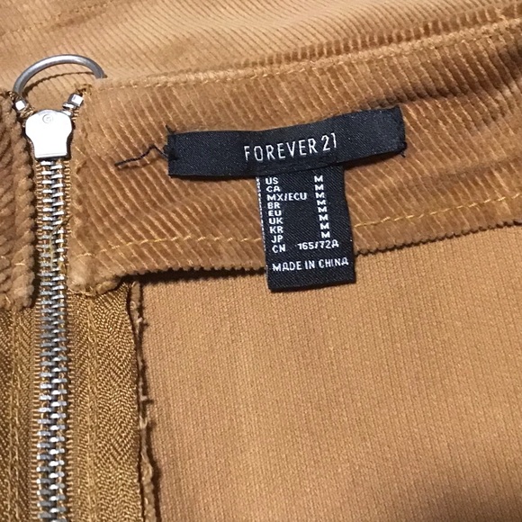 Forever 21 Women’s Brown Tan Corduroy Mini Skirt Stretch Zipper Fall Sz Medium - Picture 3 of 7